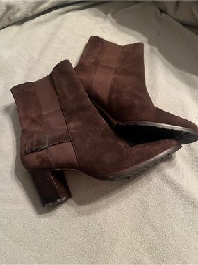 Cole Haan Dark Brown Suede Ankle Boots with Block Heel